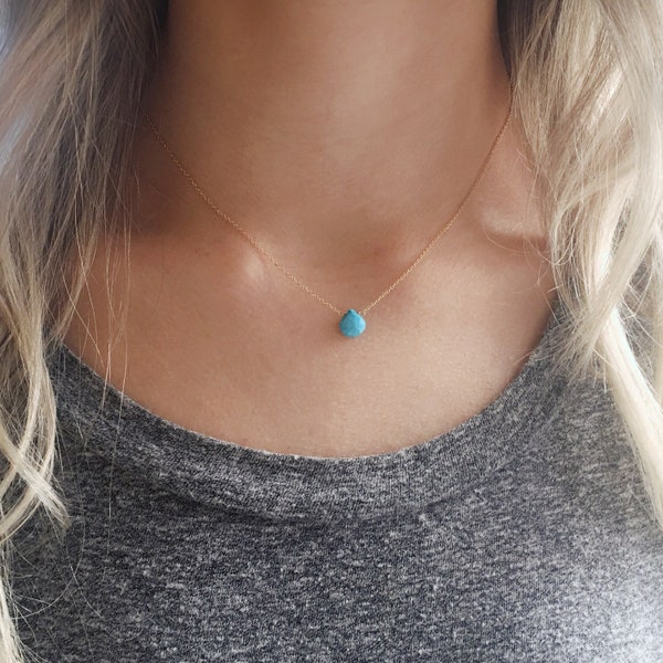 Dainty Birthstone Necklace, Tiny Gemstone Pendant, Minimalist Everyday Necklace, Gold Filled or Silver