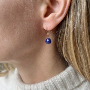 Rose Gold Sapphire Earrings, Genuine Sapphire Drop Earrings, September Birthstone Earrings, Sapphire Jewelry, Simple Sapphire Earrings