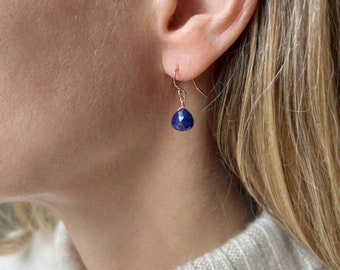 Rose Gold Sapphire Earrings, Genuine Sapphire Drop Earrings, September Birthstone Earrings, Sapphire Jewelry, Simple Sapphire Earrings