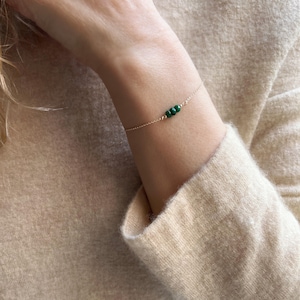 Genuine Emerald Bracelet, Natural Emerald Jewelry for Women, May Birthstone Bracelet, Dainty Gold Bracelet