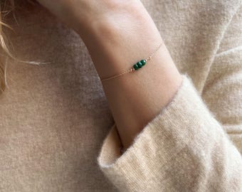 Pulseira de Esmeralda Genuína, Joia de Esmeralda Natural para Mulheres, Pulseira com Pedra de Nascimento de Maio, Pulseira Delicada em Ouro