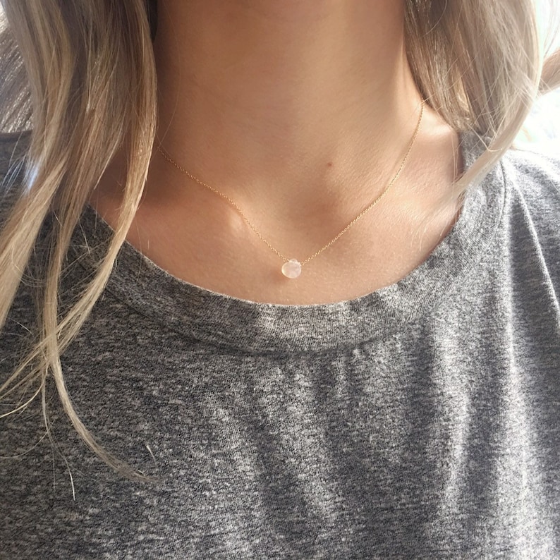 Dainty Moonstone Necklace, Rainbow Moonstone Jewelry, Gemstone Necklace, Simple Gold Necklace image 3