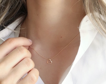 Open Heart Necklace, Dainty Heart Necklace, Cute Heart Jewelry, Dainty Gold Necklace, Valentine's Gift