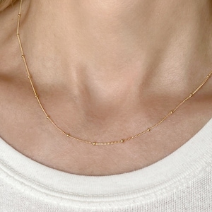 Satellite Necklace, Gold Beaded Necklace, Dainty Chain Necklace, Layering Necklace, 14k Gold Chain Necklace, Dainty Silver Necklace