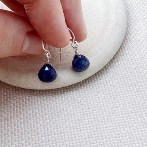 Sterling Silver Sapphire Earrings, Sapphire Drop Earrings, September Birthstone Earrings, Sapphire Jewelry, Simple Sapphire Earrings