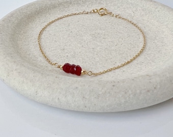 Genuine Ruby Bracelet, Natural Ruby Jewelry, July Birthstone Bracelet, Dainty Gold Bracelet, Stone Bracelet