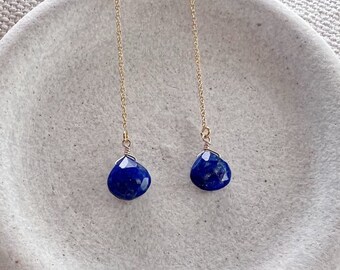 Lapis Lazuli Earrings, Lapis Lazuli Teardrop Earrings, Dainty Gold Lapis Lazuli Jewelry, Blue Lapis Lazuli Dangle Earrings Silver