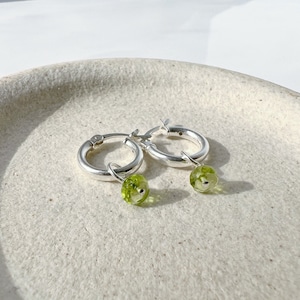 Peridot Hoop Earrings, Peridot Earrings, Birthstone Earrings for Mom, Silver Hoop Earrings, Dainty Earrings, August Birthstone Jewelry