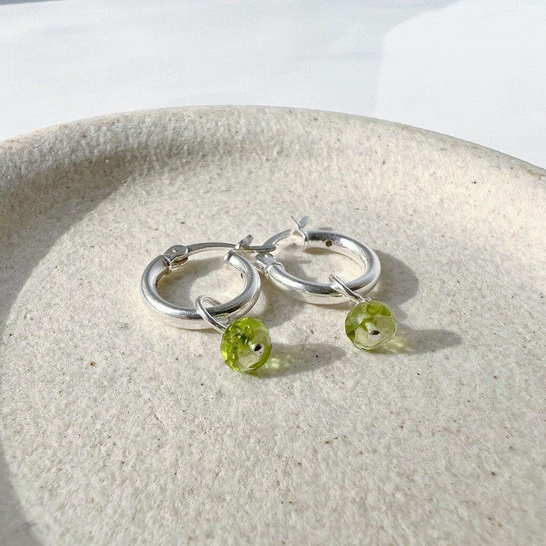 Peridot Hoop Earrings, Peridot Earrings, Birthstone Earrings for Mom, Silver Hoop Earrings, Dainty Earrings, August Birthstone Jewelry image 3