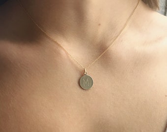 Initial Pendant Necklace, Initial Disc Necklace, Gold Disc Necklace