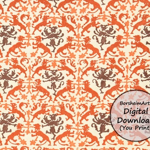 Griffin art digital paper Italy vintage Mythological creatures Printable stationery antique gryphon illustration Medieval Paper for giftwrap
