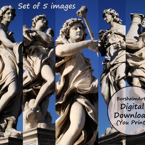 Römische Statue Druck Italienischer Engel Satz von FÜNF druckbare Fotografien aus Rom Italien Brücke der Engel Steinskulpturen Römische Wahrzeichen Wandkunst