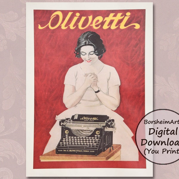 Secretary Writer Journalist Typist Gift Art Olivetti typewriter vintage Italian advertising poster Home Office cubicle wall art print decor