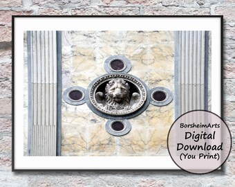 Winged Venice Lion sculpture photo, Italian church photography, San Marco Venetian lion picture, Italy Boho travel lover gift print wall art