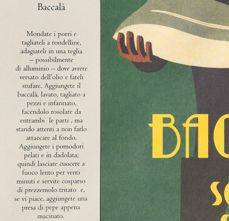 Baccalà cod fish vintage poster Italian seafood digital print, retro Fisherman Italy food advertisement kitchen wall art gift, square poster image 4