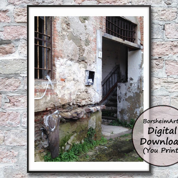 Industrial Building in Ruin Urban Decay Photography abandoned crumbling brick wall urbex old factory print Italy Photo digital download art