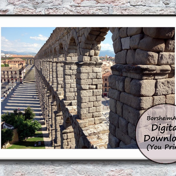 Segovia Spain Roman aqueduct photo Madrid bridge download wall art engineer architect gift Spanish travel lover decor printable BorsheimArts