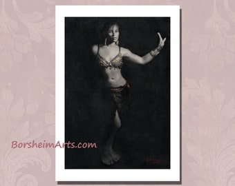 Belly dancer print dancing woman belly dance costume art exotic Arabic dance lover gift giclee print Attitude poster charcoal figure drawing