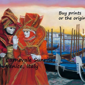 Colorful Venice Italy print Carnival costume art Venetian gondola wall art prints, Grand Canal couple art sunrise Italy fine art metal print image 8