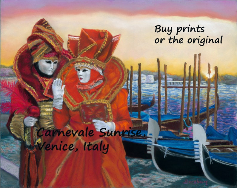 Colorful Venice Italy print Carnival costume art Venetian gondola wall art prints, Grand Canal couple art sunrise Italy fine art metal print image 8