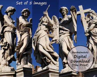 Rome Italy Bridge of Angels Bundle Photography Set of FIVE Statue printables, Vatican Stone Sculptures of the Stations of the Cross wall art