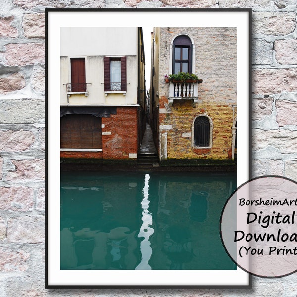 Teal Water Venice Italy canal photo Modern office wall art print Italian architecture photography Venetian green water download printable