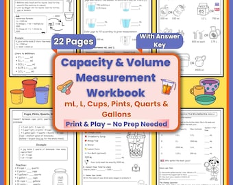 Arkusze do pomiaru objętości | Ćwiczenia dotyczące pojemności i konwersji | Ćwiczenia matematyczne z życia wzięte