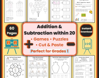 Addition & Subtraction Worksheets: 1st Grade Math Fun Pack (PDF Download)