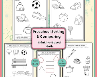 Arkusze do sortowania dla przedszkolaków | Porównywanie i grupowanie zestawów | Wczesne ćwiczenia logicznego myślenia dla dzieci w wieku 3–5 lat