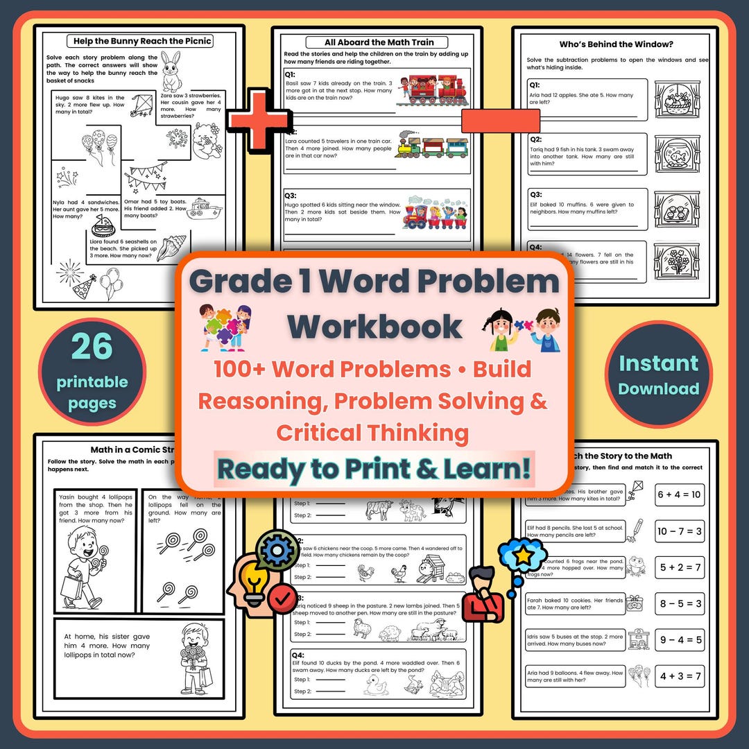 Grade 1 Math Workbook: Addition and Subtraction Word Problems + Logic ...