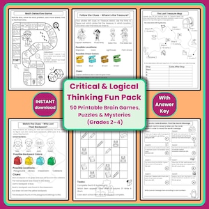 Logic Games and Math Puzzles for Grades 2-4 : Brain Teasers (PDF Printable Files)