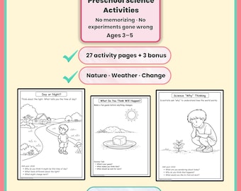 Preschool Science Worksheets Printable | Ages 3-5 | No Memorization Nature Thinking Activities | Homeschool PDF