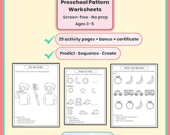 Preschool Pattern Worksheets Printable | Ages 3-5 | Predicting Sequencing Skills No Prep | Homeschool  Activities PDF