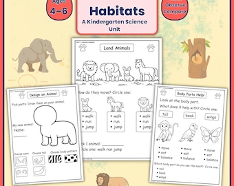 Jednostka badawcza „Zwierzęta” dla przedszkola | Zeszyt ćwiczeń „Zwierzęta i siedliska” do druku w formacie PDF