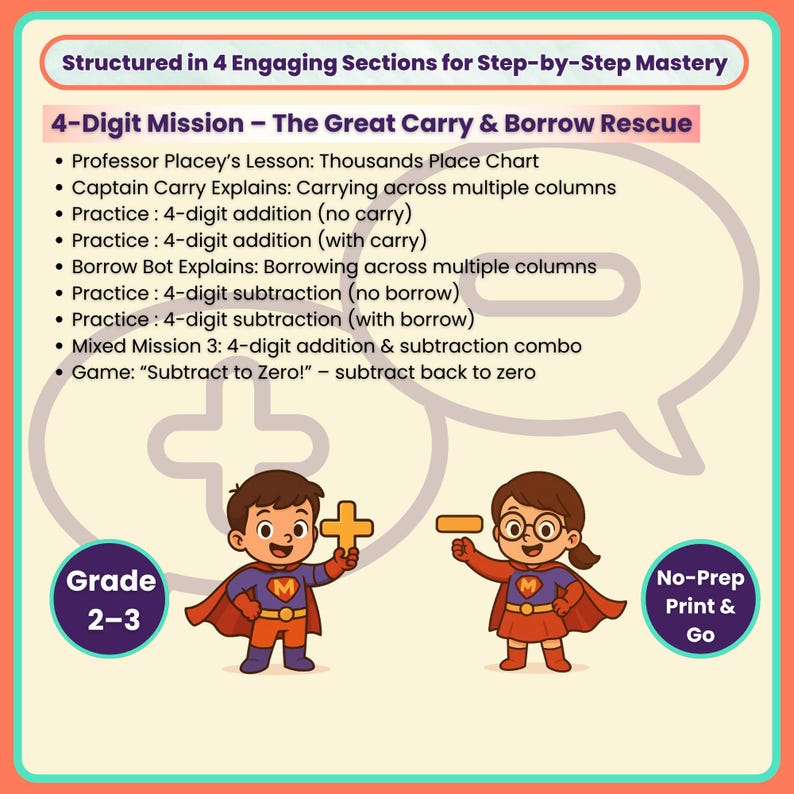 Carry Over Math Hints Addition & Subtraction With Regrouping | Carry and Borrow Math Workbook ...