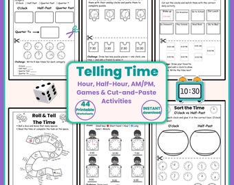 Telling Time Worksheets for Grade 1–2 | Hour, Half Hour, AM PM |  Printable PDF