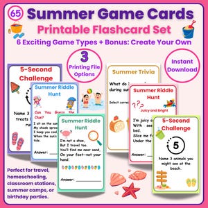 65 Flash Cards de Jogos de Verão para Crianças | Atividades para Imprimir para Festas, Acampamentos, Viagens e Atividades em Sala de Aula | Download Instantâneo | Flashcard Digital