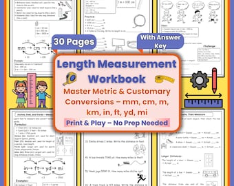 Arkusze do pomiaru długości | Ćwiczenia z jednostkami metrycznymi i tradycyjnymi | Ćwiczenia z konwersji matematycznej (PDF)