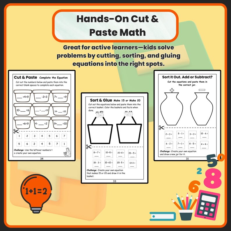Addition & Subtraction Worksheets: 1st Grade Math Fun Pack (PDF ...