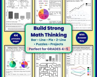 Arkusze zadań z matematyki do rozwiązywania problemów | Łamigłówki logiczne z wykresami i danymi | Klasy 4–5, plik PDF do druku