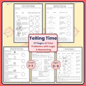 Telling Time Worksheets for Grade 2–3 | Clock Reading & Time Word Problems (Printable PDF)