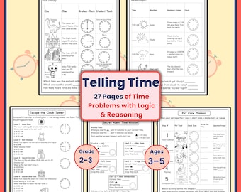 Arkusze do nauki odczytywania czasu dla klas 2–3 | Zadania tekstowe dotyczące odczytywania czasu i zegara (plik PDF do druku)