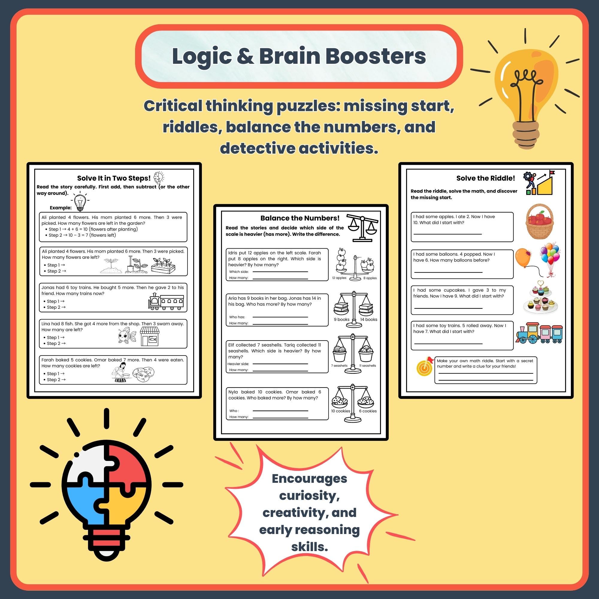 Grade 1 Math Workbook: Addition and Subtraction Word Problems + Logic ...