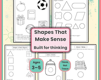 Arkusze ćwiczeń z kształtami dla przedszkolaków | Zajęcia sortowania i dopasowywania kształtów | (Wiek 3–5 lat) Edukacja domowa