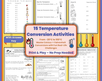 Arkusz ćwiczeń z przeliczania temperatur | Ćwiczenia ze stopni Celsjusza na Fahrenheita (PDF)
