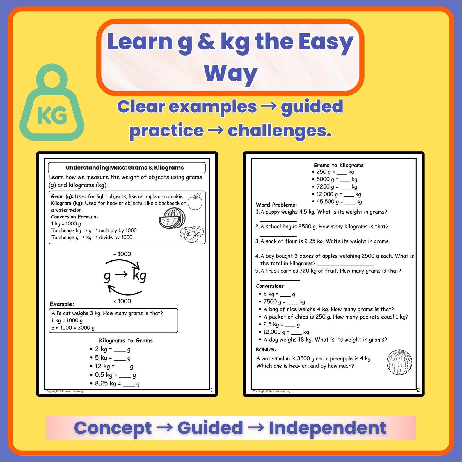 Weight Measurement Worksheets | Grams to Kilograms & Pounds Conversion ...