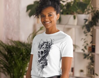 Floral Skull Graphic Tee - Künstlerischer Schädel mit blühenden Blumen T-Shirt