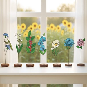 Personalized Stained Glass Birth Flower Suncatcher: Custom Floral Decor