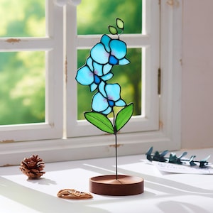 Stained Glass Butterfly Orchid: Birth Month Flower Plant Stake, Sun catcher, Handmade Floral Decor