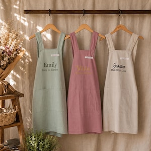 Personalized Embroidered Cross Back Apron | Cotton Japanese Pinafore Apron for Women | Baking Apron | Gardening Gifts